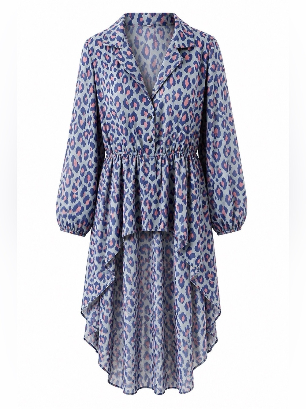 Blue and Pink Leopard Print Pant Suit